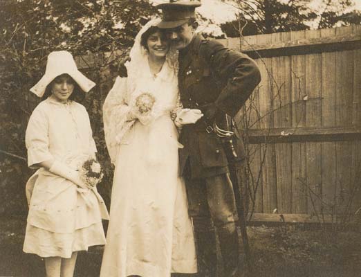 Alfred and Frances Derham on their wedding day, 10 July 1917, University of Melbourne Archives, Alfred Plumley Derham collection, 1963.0024, BWP30,564