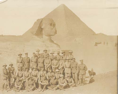 Officers of 5th Battalion, Mena Camp. c.January 1915, University of Melbourne Archives, Alfred Plumley Collection, 1963.0024, BWP/30,582. Alfred Derham 2nd row, 2nd from right