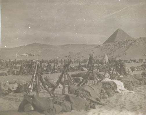 Work and rest, first morning in Camp at Mena, December 1914. University of Melbourne Archives, Alfred Plumley Derham collection, 1963.0024, BWP30,677